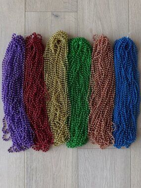 120 Mardi Gras Metallic Bead Necklaces - Purple, Red, Gold, Green, Copper, Blue